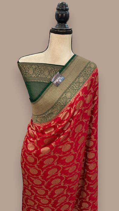 Khaddi Georgette Handloom Banarasi Saree Antique Zari — The Handlooms