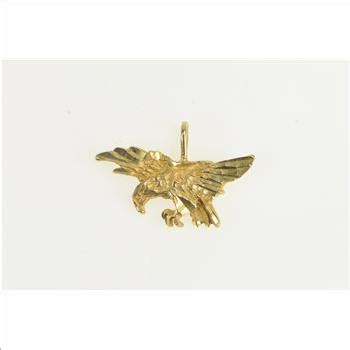 14K Diamond Cut Soaring Eagle Patriotic Bird Yellow Gold Charm Pendant