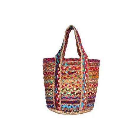 Printed Cotton Handmade Chindi Fabric Tote Bags, Size: 14*11.5*3.5'' at Rs 675 in Jaipur