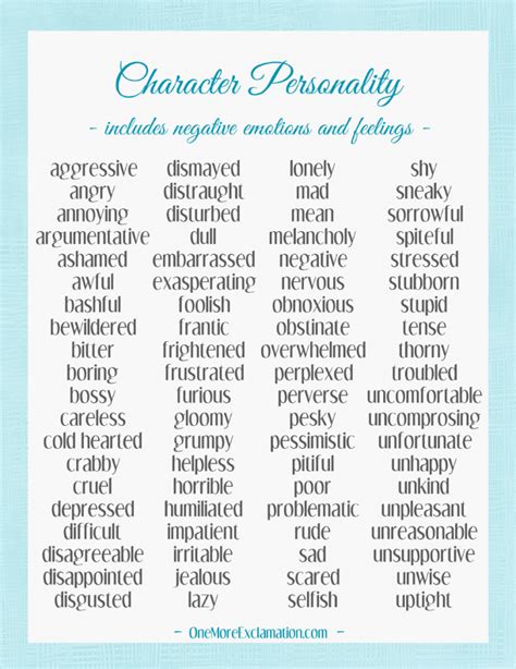 Character Personality Traits List One More Exclamation