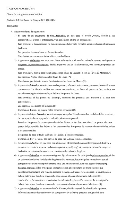 Tp Teoria Arg Jca Trabajo Practico N Teor A De La Argumentaci N