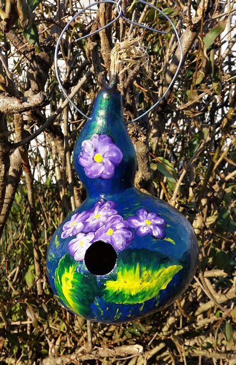 Lavender Violets Hand Painted Gourd Birdhouse Etsy Hand Painted