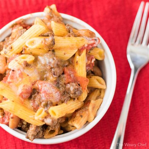 Cheesy Chili Pasta Bake in 30 Minutes - The Weary Chef