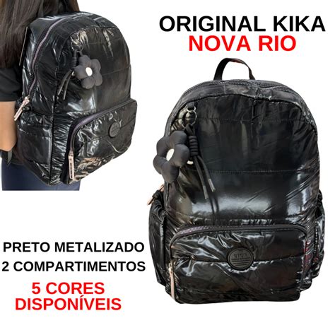 Mochila Kika Preta - Mochila Kika Escolar Preta Metalizada Costa Feminina Grande Soft ...