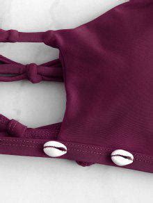 ZAFUL Shell Cutout Halter Bikini Set In MAROON ZAFUL
