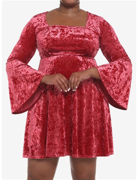 Red Crushed Velvet Bell Sleeve Mini Dress Plus Size Hot Topic