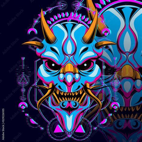 Oni Mask Geometric Glitch New Stock Vector Adobe Stock