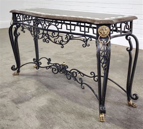 Bid Now Louis Xvi Style Wrought Iron And Inlaid Stone Serpentine Front