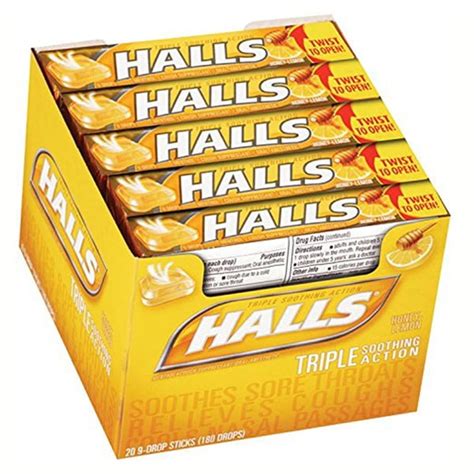 Halls Honey Lemon Triple Soothing Action Cough 9 Drop Sticks Pack Of