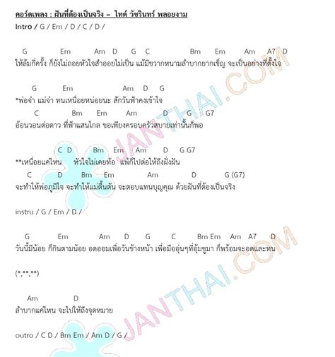 คอร์ดเพลง ฝันที่ต้องเป็นจริง ไทด์ วัชรินทร์ พลอยงาม Janthai Music คอร์ดกีตาร์ เนื้อเพลง