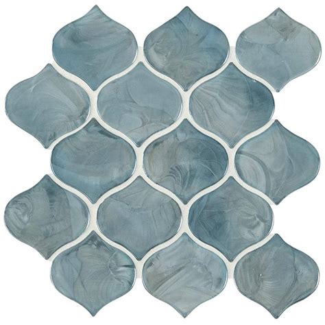 Msi Take Home Tile Sample Blue Shimmer Arabesque 6 In X 6 In X 8 Mm Glossy Glass Mosaic Tile