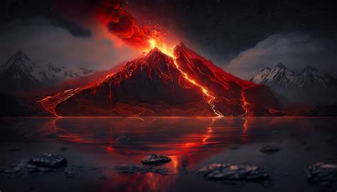 Premium Photo Volcano Eruption Lava Flow Down The Slopes Smoke Rises