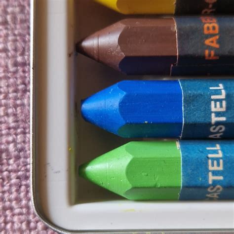 3027 Faber Castell 70 Jahre 6 Waschmalkreiden In Blechdose Aqua Wachs