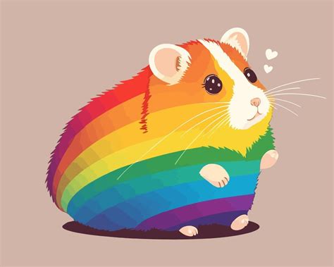 Cute Hamster Sits On The Ground Under A Rainbow Flat Vector