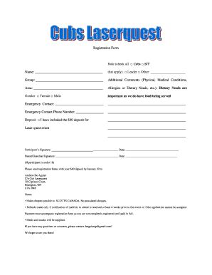 Fillable Online Registration Form Name Role Check All Cubs Sit That