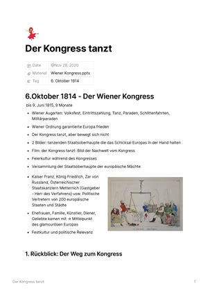 Zusammenfassung Neuere Und Neueste Geschichte Der Wiener Kongress