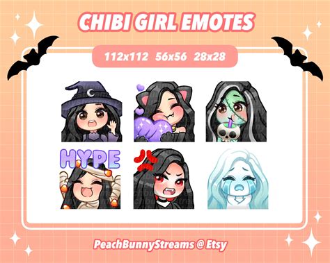 Halloween Chibi Girl Twitch Discord Emote Pack Spooky Season Etsy