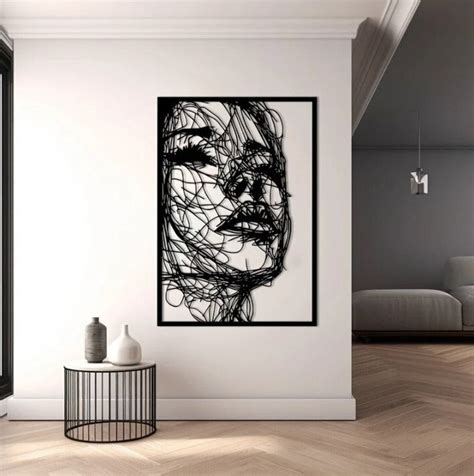 Female Line Art Abstract Woman Face Metal Wall Art Scribble Art