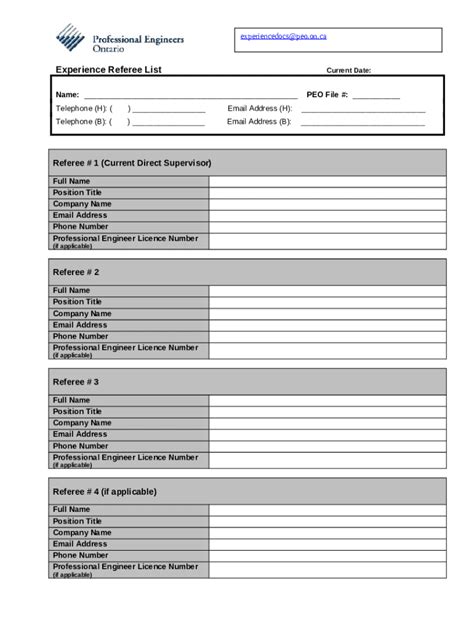 PEO FAQ For Experience Documentation Referees And Doc Template