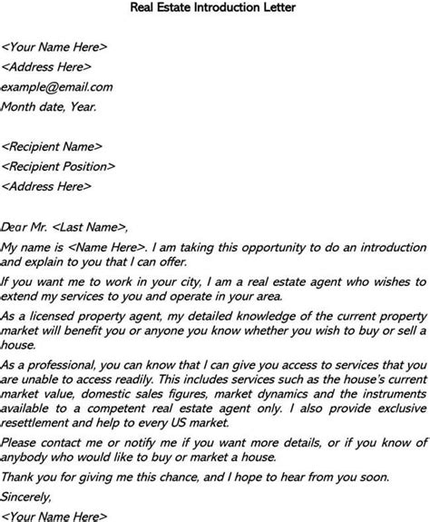 Real Estate Introduction Letter Templates And Examples