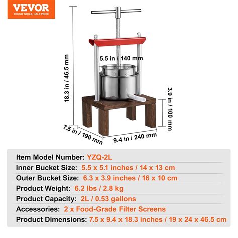 Vevor Prensa De Vino De Frutas Galones Litros Barriles De