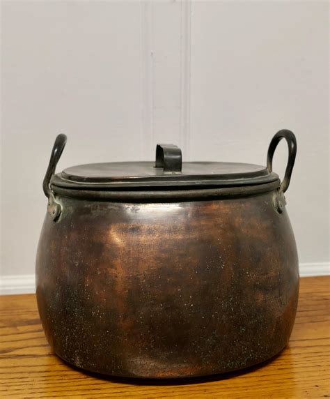 19th Century Copper Cooking Pot Cauldron With Lid For Sale At 1stdibs