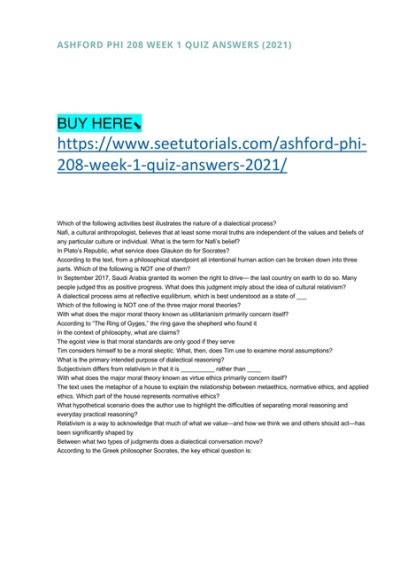 ASHFORD PHI 208 WEEK 1 QUIZ ANSWERS 2021 Docx