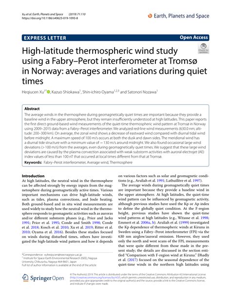 Pdf High Latitude Thermospheric Wind Study Using A Fabryperot