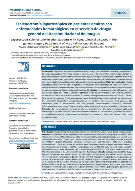 Pdf Esplenectom A Laparosc Pica En Pacientes Adultos Con Enfermedades