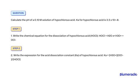 Solved Calculate The Ph Of A M Solution Of Hypochlorous Acid Ka