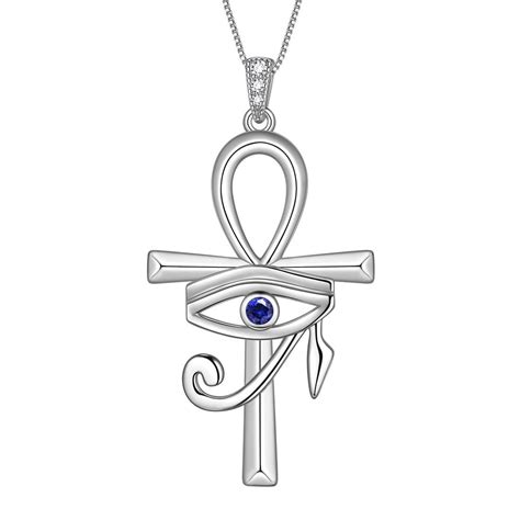 925 Sterling Silver Ankh Cross Blue Eye Of Horus Necklace Pendant T For Women Mens Aurora