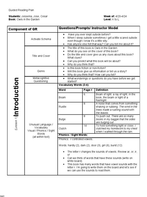 14guided Reading Lesson Plan Example Phonics Reading Comprehension