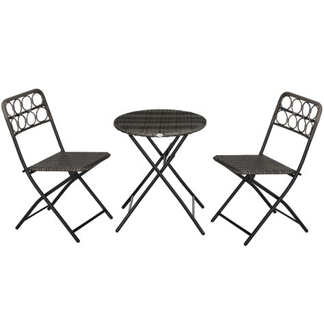 Outsunny 3 Pcs Rattan Wicker Bistro Set With Easy Folding Hand Woven