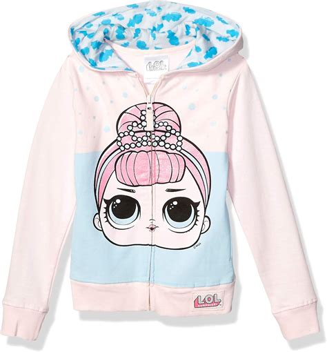 L O L Surprise Girls Little Glitterati Crystal Queen Big Face Zip Up Hoodie