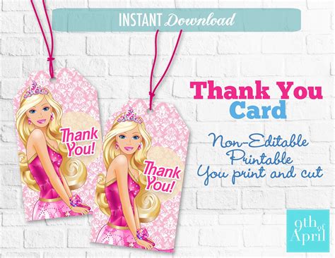 Barbie Thank You Tag Party Printables Favor Tag Etsy