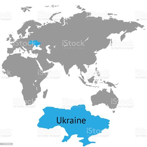 Ukraine Marked By Blue In Grey World Political Map Vector Illustration