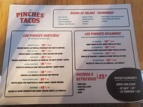 Menu at Los pinches Tacos restaurant, Ciudad Juarez