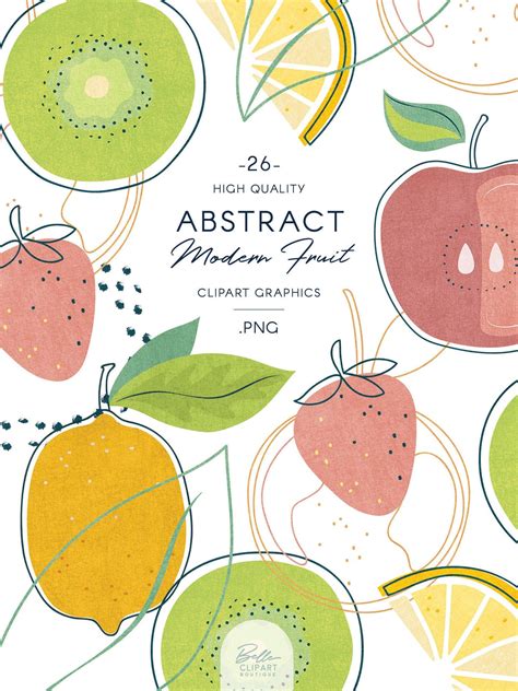 Watercolor Fruits Abstract Clip Art Modern Illustrations Etsy