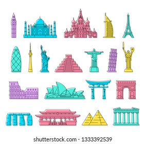 World Monuments Icons Isolated On White Stock Illustration