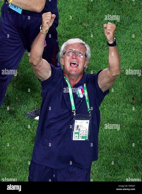 Italy's manager Marcello Lippi celebrates Fabio Grosso's goal during ...