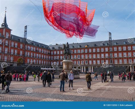 Famous Plaza Mayor Square In The Historic District Of Madrid Editorial