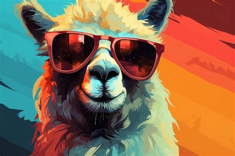 Premium AI Image A Llama Wearing Sunglasses With A Colorful Background AI