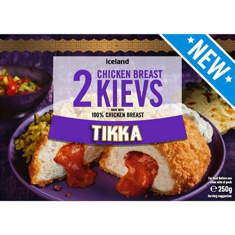 Iceland 2 Tikka Chicken Breast Kievs 250g Breaded And Battered Chicken