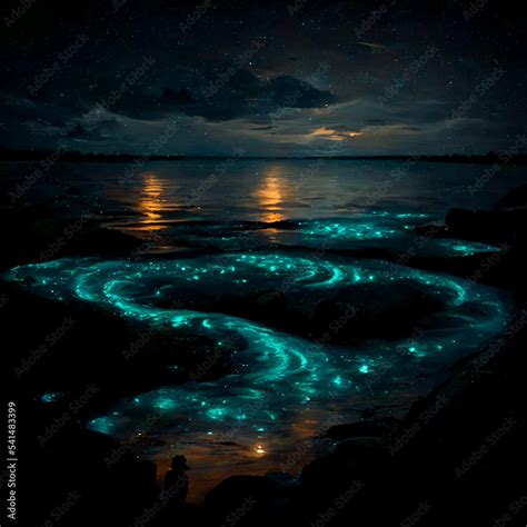 Bioluminescence. Bio luminescent ocean. Bioluminescent plankton in the ...