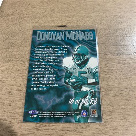 Donovan Mcnabb Fleer Tradition Rookie Sensation Card Ebay