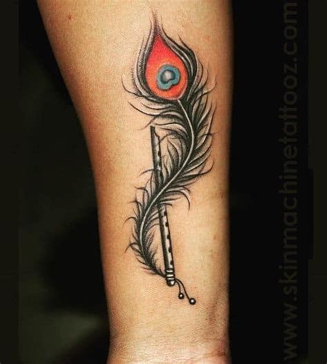 Black And Red Peacock Feather Tattoo