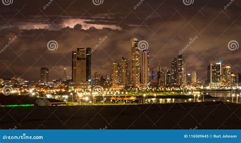 Panama City Skyline Lit Up at Night Editorial Image - Image of panorama, storm: 116509645