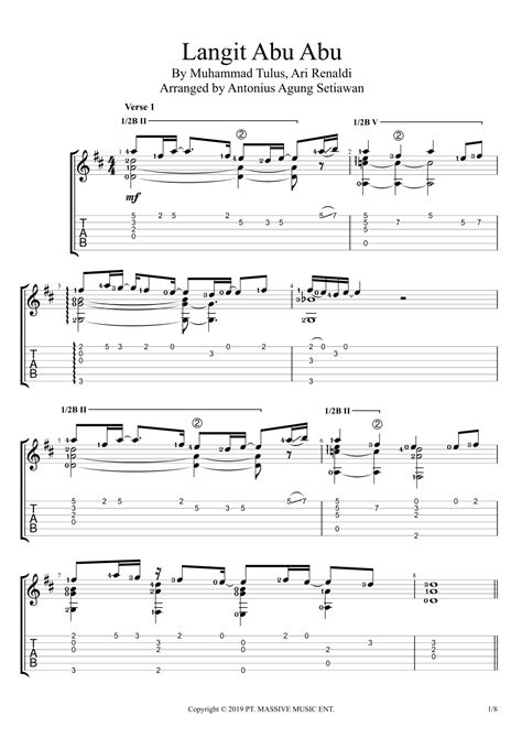 Langit Abu Abu Arr Antonius Agung Setiawan Sheet Music Tulus Guitar Tab