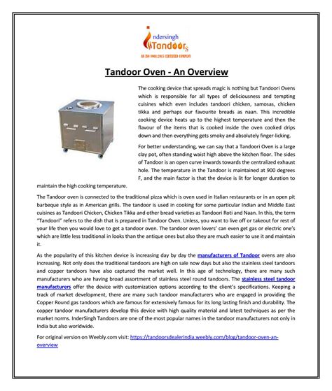 Tandoor Oven An Overview By Indersingh Tandoors Issuu