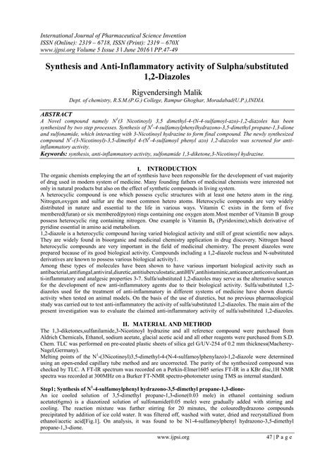 Synthesis And Anti Inflammatory Activity Of Sulpha Substituted 1 2